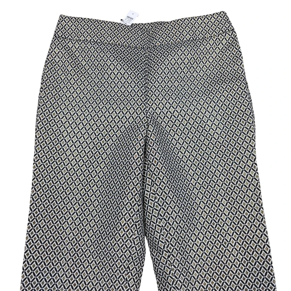 NWT Talbots Slim Ankle Pants Geo Jacquard Navy Blue Metallic Gold Trouser Size 6